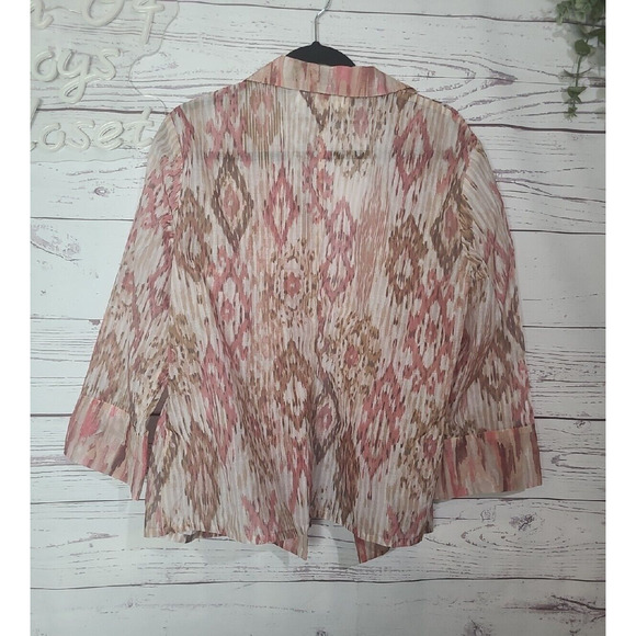 Chico's Multicolor Geometric Print Open Front 3/4 Sleeve Blouse Womans Size 3 - Picture 2 of 4